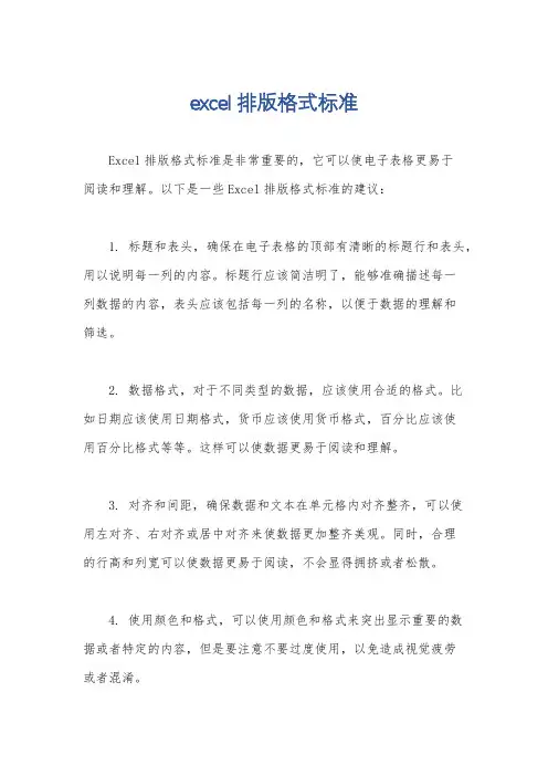 excel排版格式标准