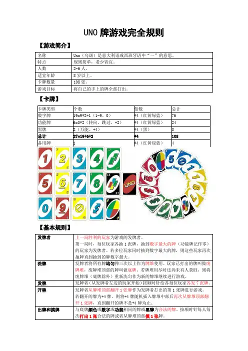 Uno牌游戏完全规则