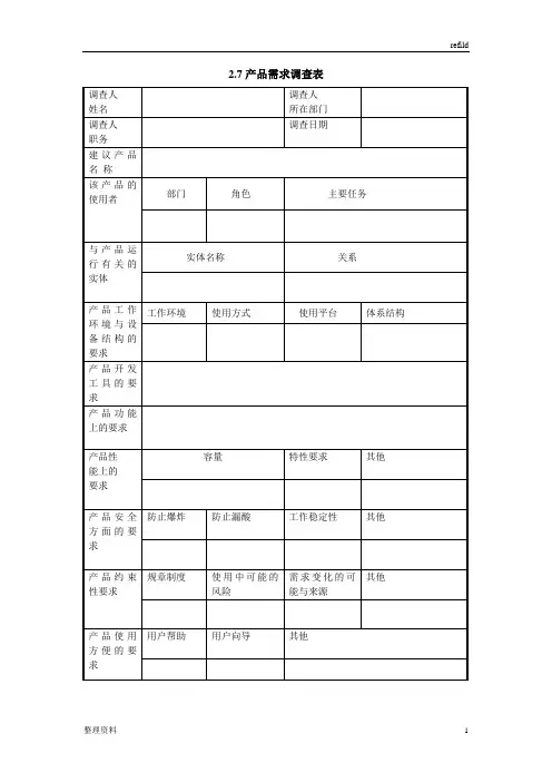 2.7产品需求调查表