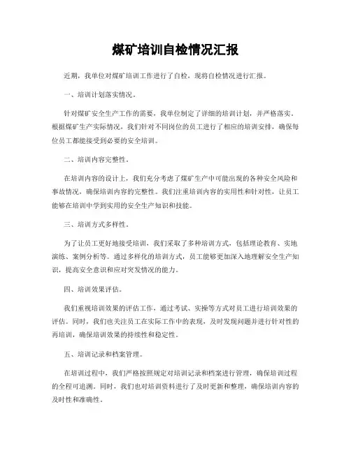 煤矿培训自检情况汇报