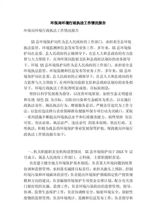 环保局环境行政执法工作情况报告