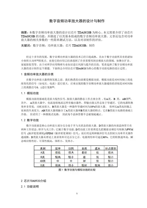 数字音频功率放大器的设计与制作