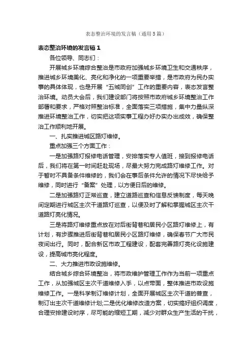 表态整治环境的发言稿（通用5篇）