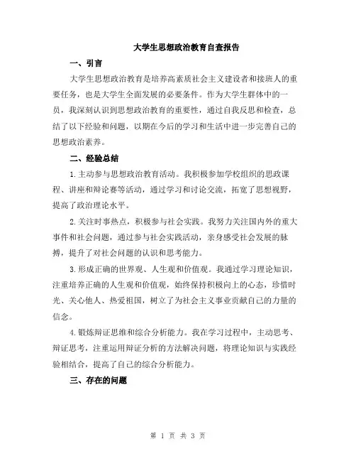 大学生思想政治教育自查报告