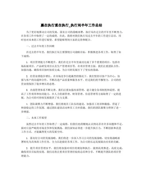 赢在执行重在执行_执行局半年工作总结