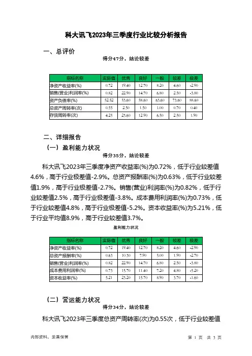 002230科大讯飞2023年三季度行业比较分析报告
