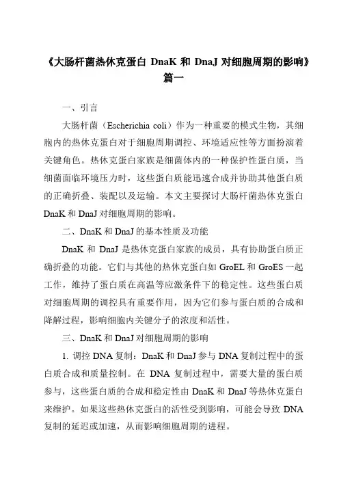 《大肠杆菌热休克蛋白DnaK和DnaJ对细胞周期的影响》范文