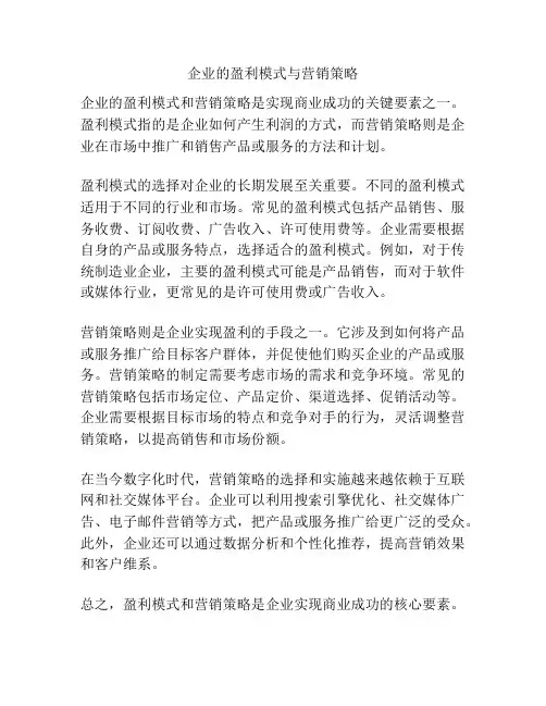 企业的盈利模式与营销策略