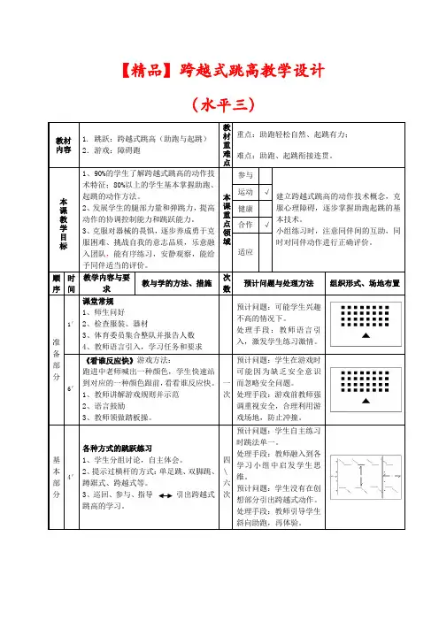 【精品】跨越式跳高教学设计(水平三)
