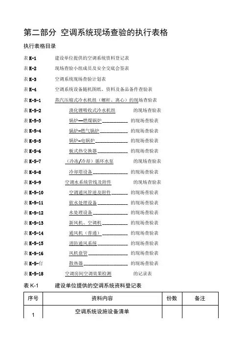 空调系统的现场查验执行表