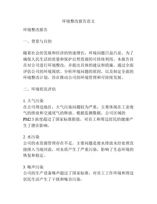 环境整改报告范文