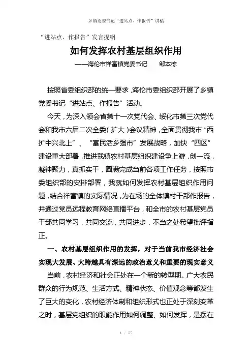 乡镇党委书记“进站点、作报告”讲稿参考模板