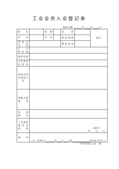 工会会员登记表