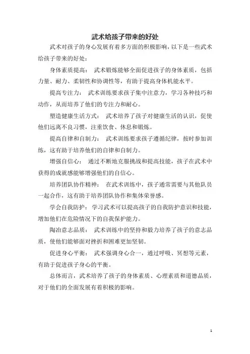 武术给孩子带来的好处