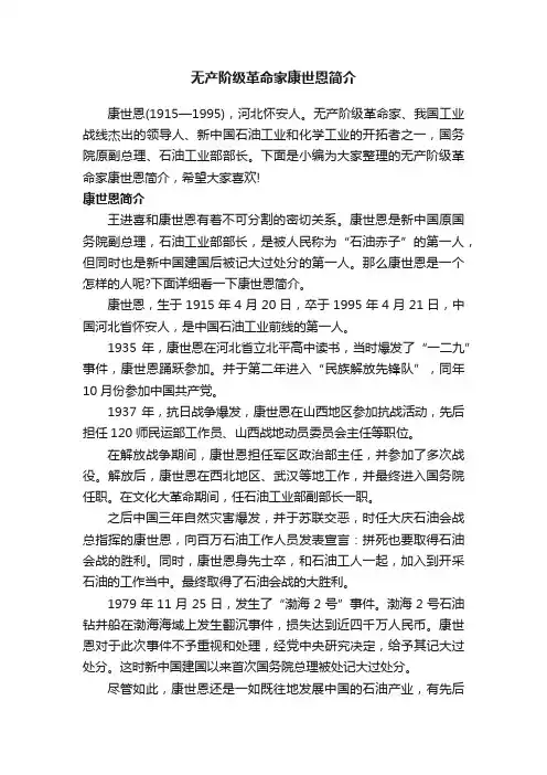 无产阶级革命家康世恩简介
