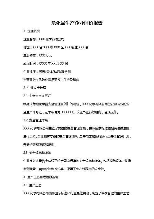 危化品生产企业评价报告