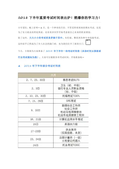 2018下半年重要考试时间表出炉!燃爆你的学习力!