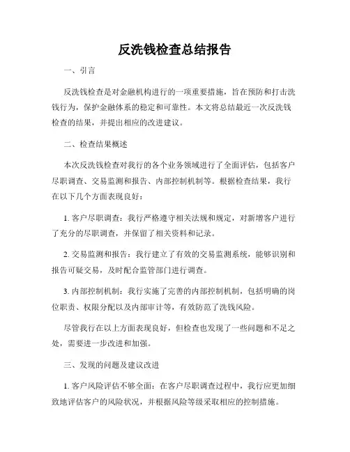 反洗钱检查总结报告