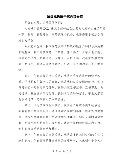 班级竞选班干部自我介绍