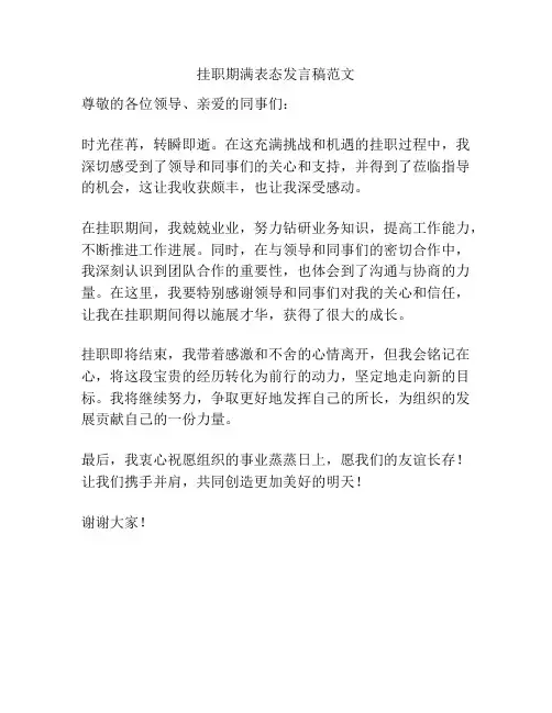 挂职期满表态发言稿范文