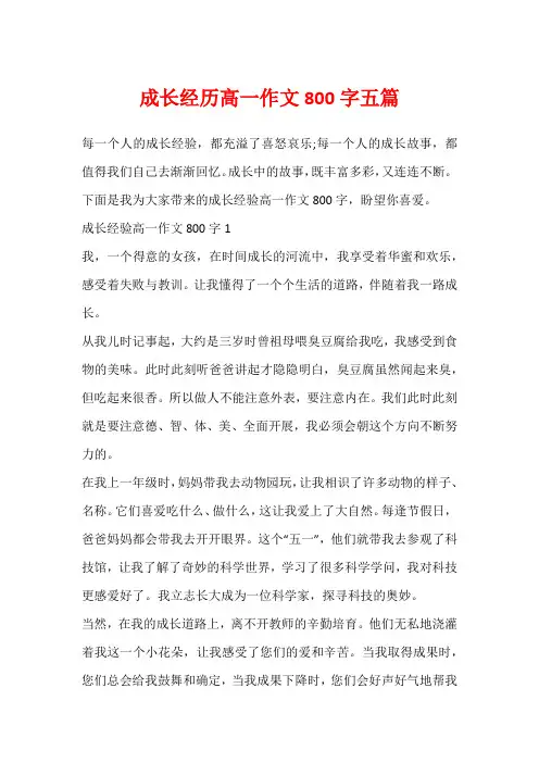 成长经历高一作文800字五篇