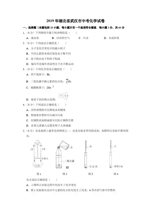 2019年湖北省武汉市中考化学试卷