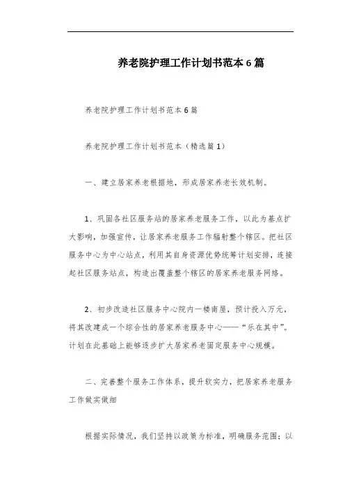 养老院护理工作计划书范本6篇