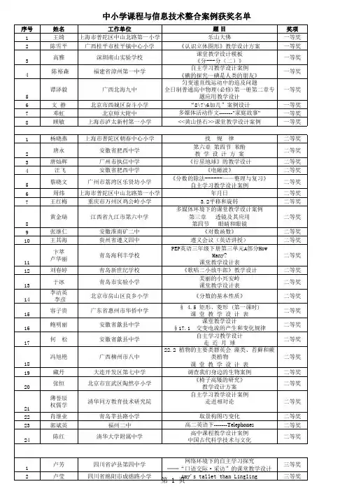 中小学课程与信息技术整合案例获奖名单