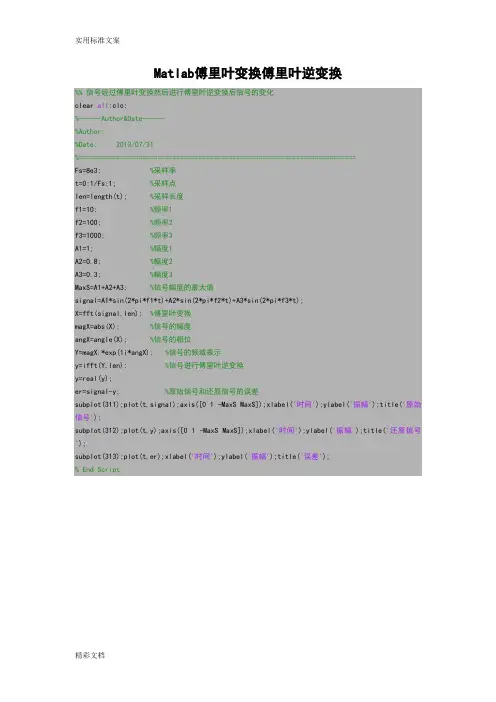 Matlab傅里叶变换傅里叶逆变换-FFT-IFFT