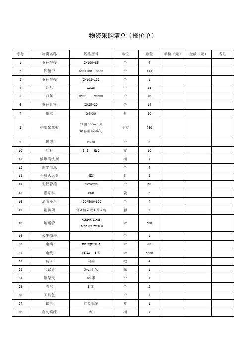 物资采购清单(报价单)