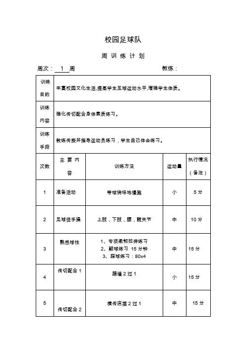 校园足球训练计划大纲