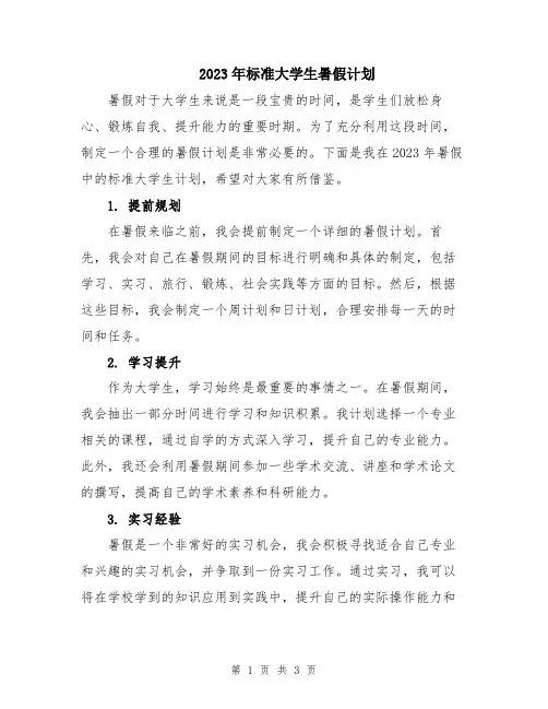 2023年标准大学生暑假计划