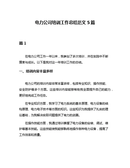 电力公司培训工作总结范文5篇