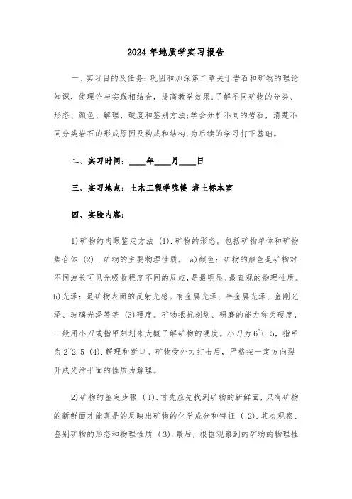 2024年地质学实习报告(三篇)