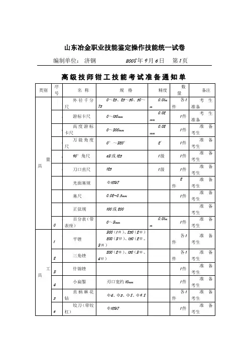 2008高级技师钳工技能考试试题