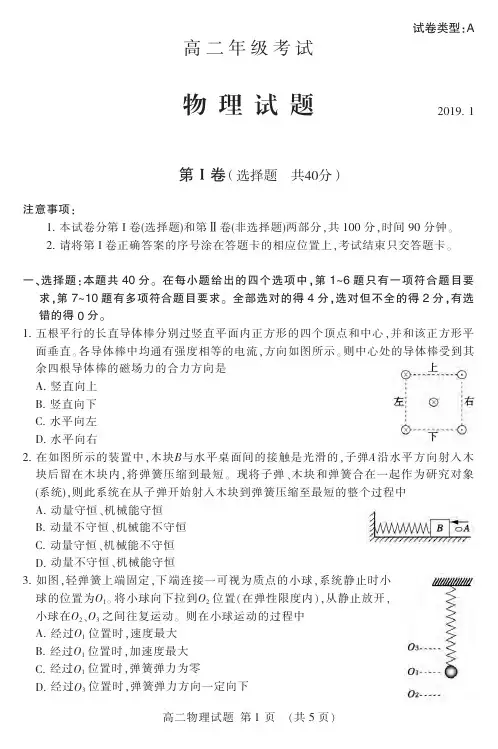山东省泰安市2018-2019学年高二上学期期末考试物理试题 PDF版含答案