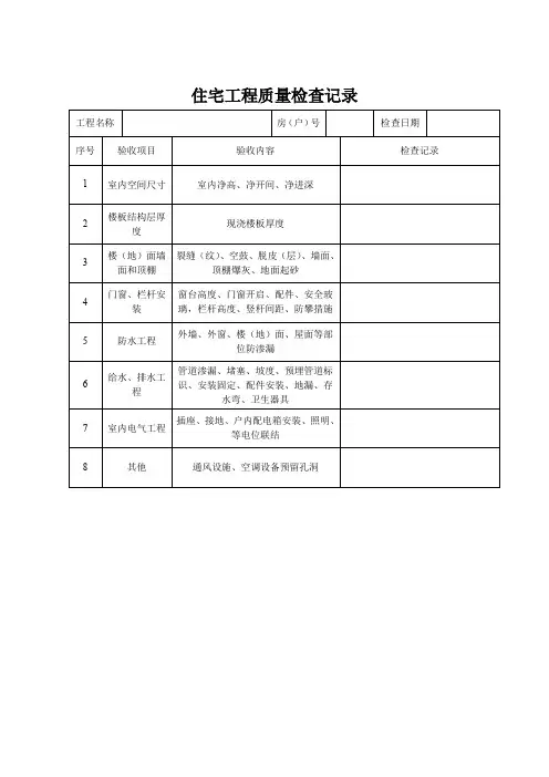 最新分户验收资料表格全版