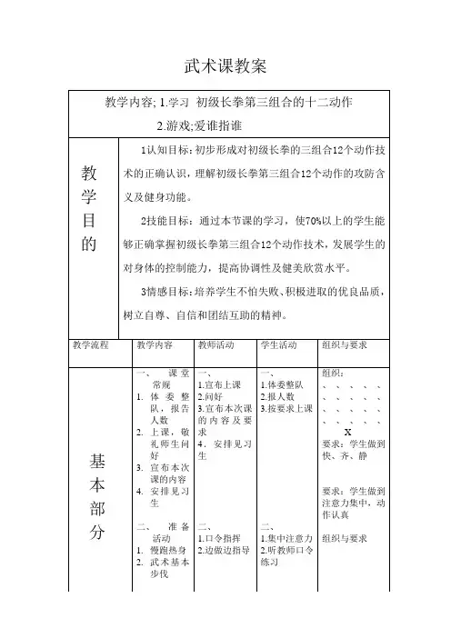 武术初级三路长拳教案