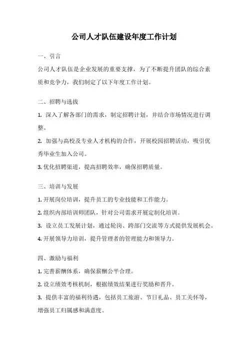 公司人才队伍建设年度工作计划