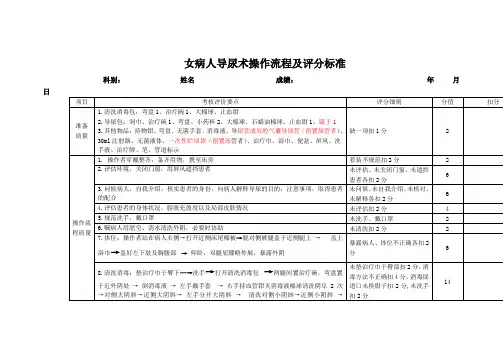 女病人导尿术操作流程及评分标准