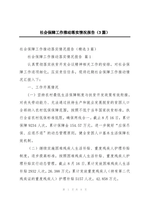 社会保障工作推动落实情况报告(3篇)