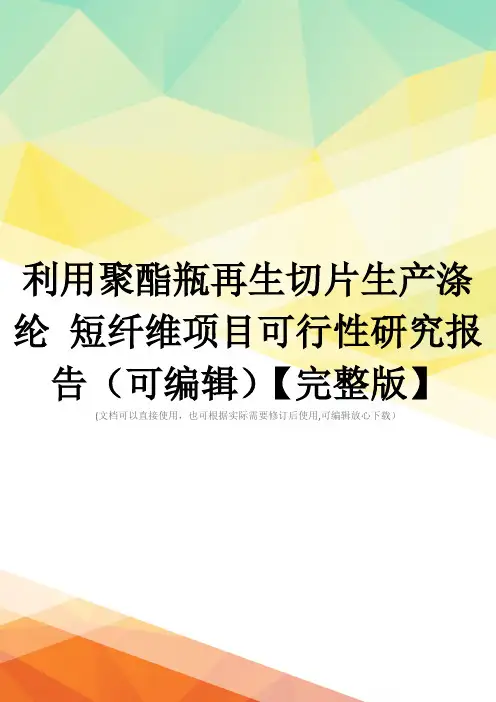 利用聚酯瓶再生切片生产涤纶 短纤维项目可行性研究报告(可编辑)【完整版】