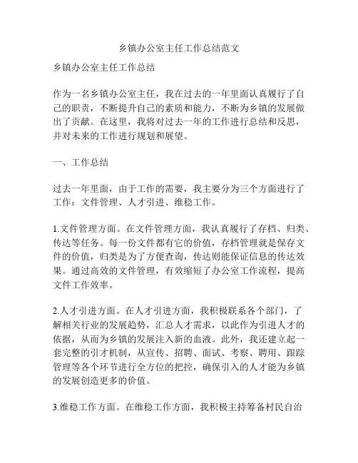 乡镇办公室主任工作总结范文