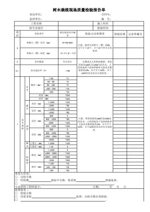 树木栽植现场质量检验报告单