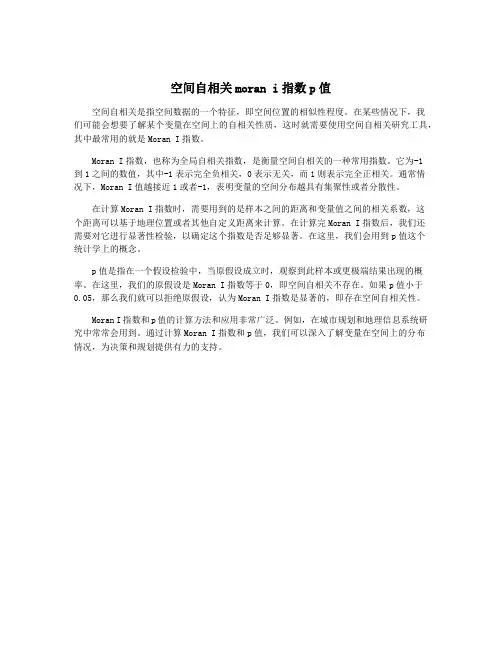 空间自相关moran i指数p值