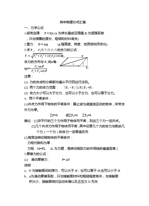 高中物理公式大全(最新版)