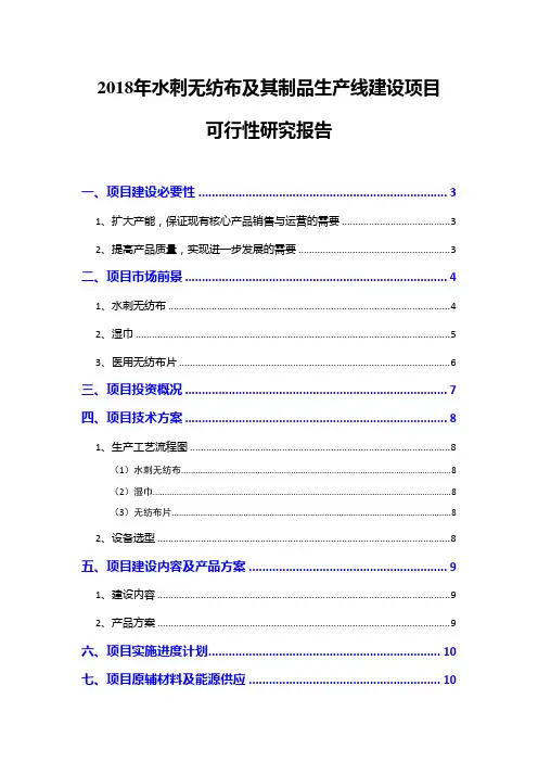 2018年水刺无纺布及其制品生产线建设项目可行性研究报告