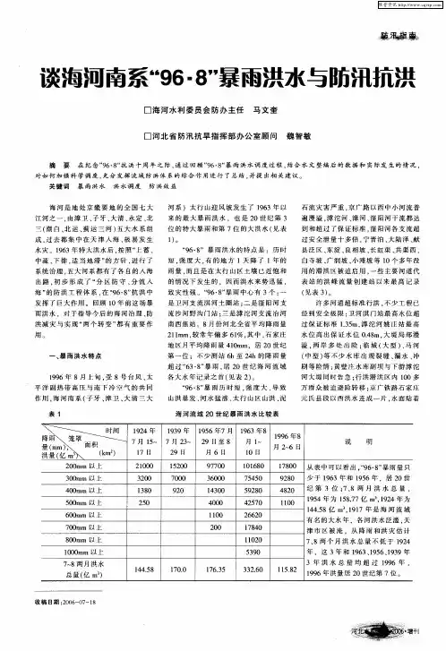 谈海河南系“96·8”暴雨洪水与防汛抗洪