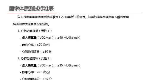 国家体质测试标准表