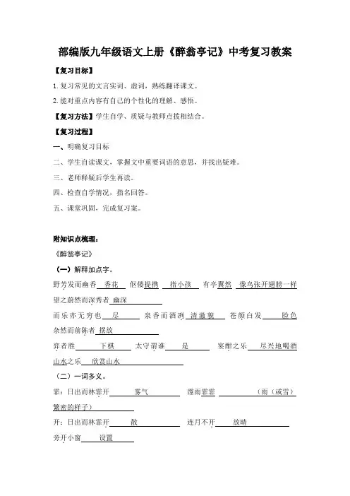 部编版九年级语文上册《醉翁亭记》中考复习教案